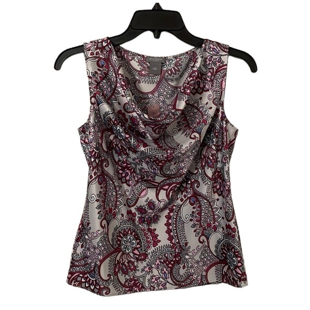 Ann Taylor Women's Petites White/Pink Multicolor Scoop Neck Top‎ Size 2P